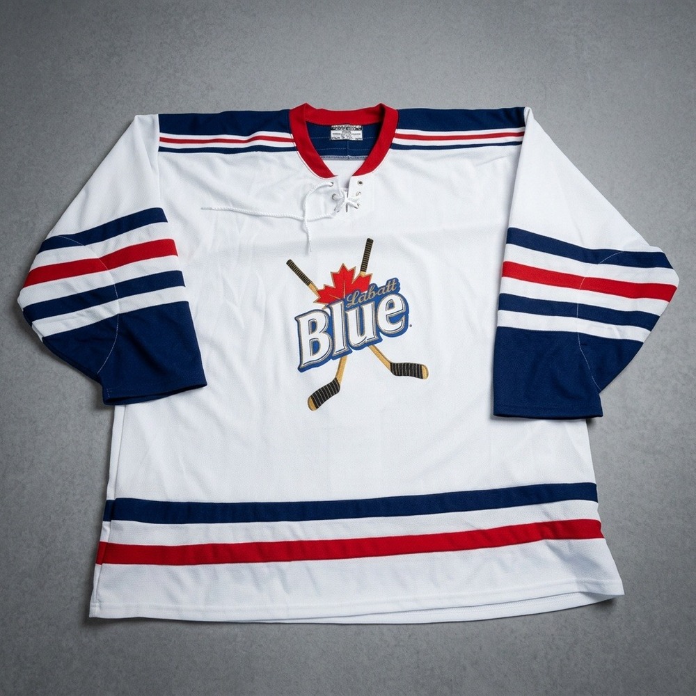 Labatt Blue Beer TPS Hockey Jersey Mens XXL White Pullover Long Sleeve Promo